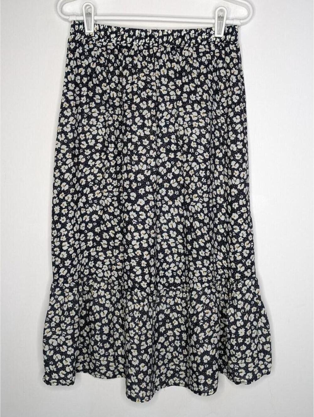 NWT Anne Carson Blue White Yellow Ditsy Floral Lightweight Summer Midi Skirt S